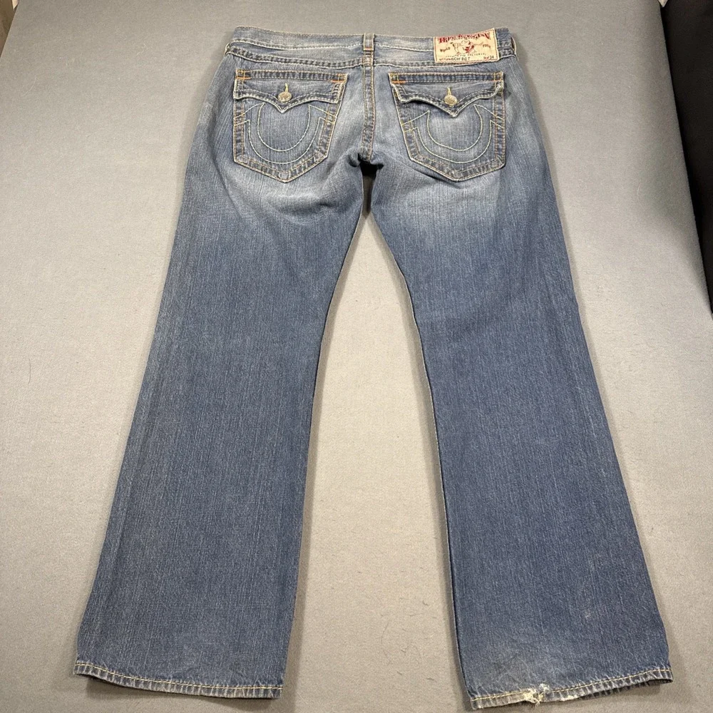 True Religion Ricky Big T WITH FLAP Jeans 38 WIDE LEG WHIKERING THICKE STITCH